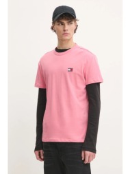 βαμβακερό μπλουζάκι tommy jeans ανδρικό, χρώμα: ροζ, dm0dm20322 100% βαμβάκι