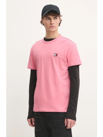 βαμβακερό μπλουζάκι tommy jeans ανδρικό, χρώμα ροζ