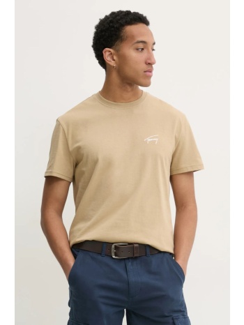 βαμβακερό μπλουζάκι tommy jeans ανδρικό, χρώμα μπεζ