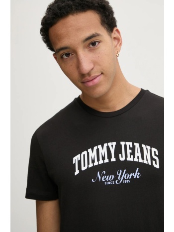 βαμβακερό μπλουζάκι tommy jeans ανδρικό, χρώμα μαύρο