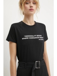 βαμβακερό μπλουζάκι karl lagerfeld γυναικείο, χρώμα: μαύρο, a1w17068 100% οργανικό βαμβάκι