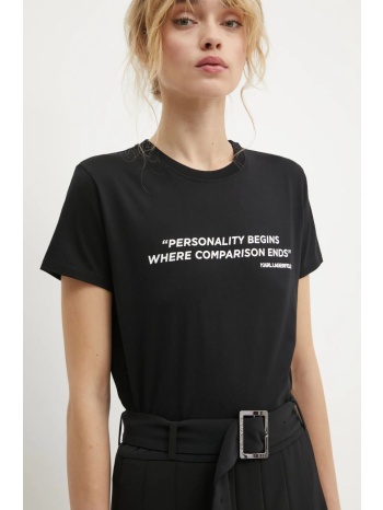 βαμβακερό μπλουζάκι karl lagerfeld γυναικείο, χρώμα μαύρο