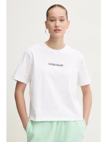 βαμβακερό μπλουζάκι guess jeans γυναικείο, χρώμα άσπρο
