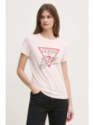 βαμβακερό μπλουζάκι guess γυναικείο, χρώμα: ροζ, w5ri10 i3z14 100% βαμβάκι