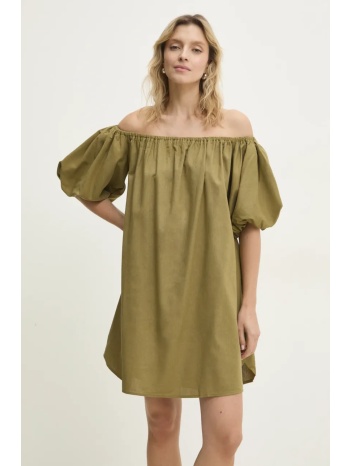 φόρεμα με λινό answear lab χρώμα πράσινο κύριο υλικό 70%