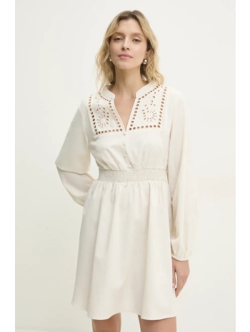 φόρεμα με λινό answear lab χρώμα μπεζ 70% βισκόζη, 30%