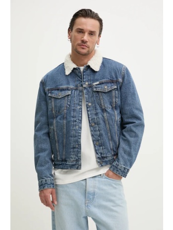 βαμβακερό τζιν μπουφάν guess jeans χρώμα μπλε, m4bn44