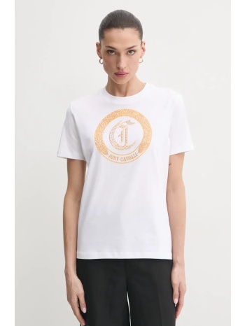 βαμβακερό μπλουζάκι just cavalli γυναικείο, χρώμα άσπρο