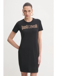 βαμβακερό φόρεμα just cavalli χρώμα: μαύρο, 78paoe15 cj110 100% βαμβάκι