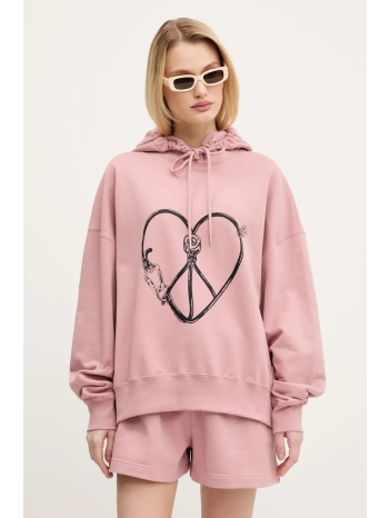 βαμβακερή μπλούζα moschino jeans γυναικεία, χρώμα ροζ, με