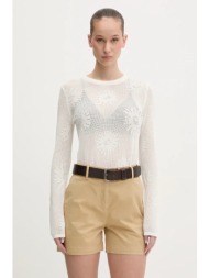 βαμβακερό πουλόβερ hugo γυναικείο, χρώμα: μπεζ, 50538238 100% βαμβάκι