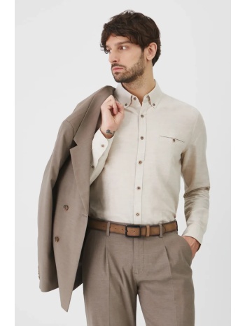 πουκάμισο από λινό medicine ανδρικό, χρώμα μπεζ 55% λινό