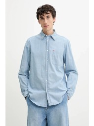 βαμβακερό πουκάμισο hugo ανδρικό, χρώμα: μπλε, 50539312 100% βαμβάκι