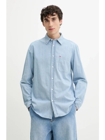 βαμβακερό πουκάμισο hugo ανδρικό, χρώμα μπλε, 50539312