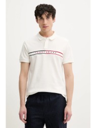 βαμβακερό μπλουζάκι πόλο tommy jeans ανδρικό, χρώμα: άσπρο, dm0dm20916 100% βαμβάκι