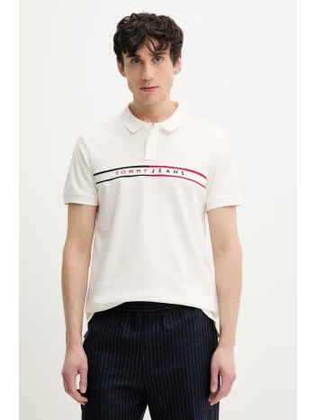 βαμβακερό μπλουζάκι πόλο tommy jeans ανδρικό, χρώμα άσπρο