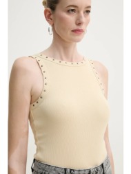 top gestuz χρώμα: μπεζ, 10910068 94% βαμβάκι, 6% ελαστάν