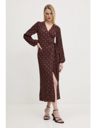 φόρεμα never fully dressed plisse χρώμα: καφέ, nfddr1932 97% πολυεστέρας, 3% ελαστάν