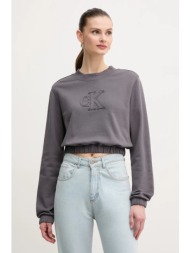 βαμβακερή μπλούζα calvin klein jeans γυναικεία, χρώμα: γκρι, j20j225363 100% βαμβάκι