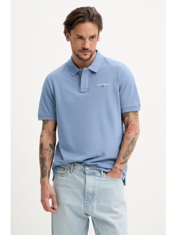 βαμβακερό μπλουζάκι πόλο tommy jeans ανδρικό, χρώμα μπλε