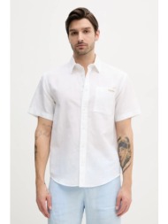 πουκάμισο από λινό calvin klein jeans ανδρικό, χρώμα: άσπρο, j30j327296 58% λινό, 42% βαμβάκι