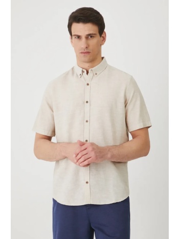 πουκάμισο από λινό medicine χρώμα μπεζ κύριο υλικό 55%