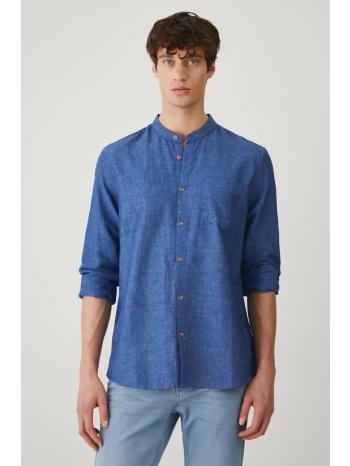 πουκάμισο από λινό medicine χρώμα μπλε κύριο υλικό 55%