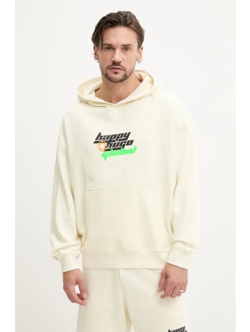 βαμβακερή μπλούζα hugo blue χρώμα μπεζ, με κουκούλα