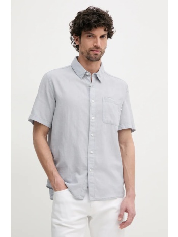 πουκάμισο από λινό pepe jeans amaro ανδρικό, χρώμα γκρι