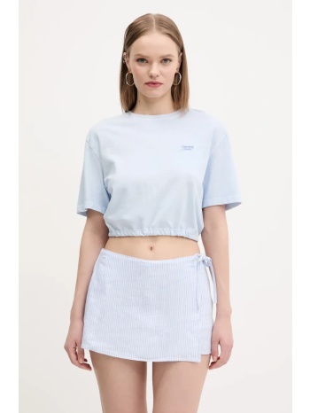 βαμβακερό μπλουζάκι tommy jeans γυναικείο, χρώμα μπλε