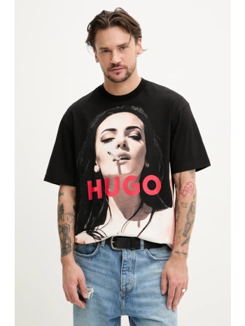 βαμβακερό μπλουζάκι hugo ανδρικό, χρώμα μαύρο, 50535314