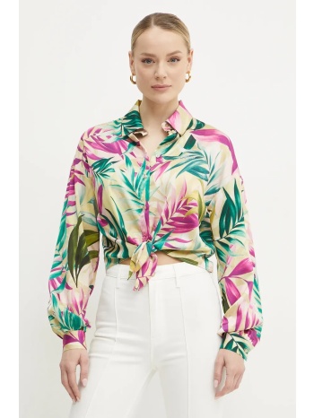 πουκάμισο guess jun χρώμα κίτρινο, w5gh0i wh9c2 100%