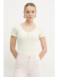 μπλουζάκι guess karina χρώμα: μπεζ, w5gp43 kctc2 59% βισκόζη, 34% πολυεστέρας, 7% σπάντεξ
