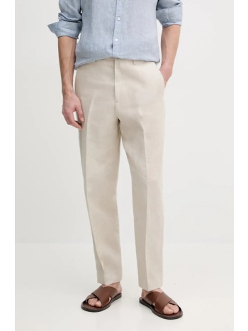 λινό παντελόνι tommy hilfiger χρώμα μπεζ