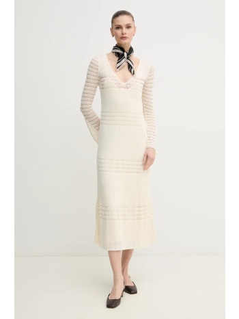 φόρεμα pepe jeans paulina χρώμα μπεζ, pl953712 95%