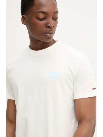 βαμβακερό μπλουζάκι tommy jeans ανδρικό, χρώμα μπεζ