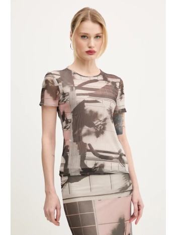 μπλουζάκι desigual delaware χρώμα μπεζ, 25swtk99 93%