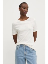 βαμβακερό μπλουζάκι tommy jeans γυναικείο, χρώμα: μπεζ, dw0dw20366 100% βαμβάκι