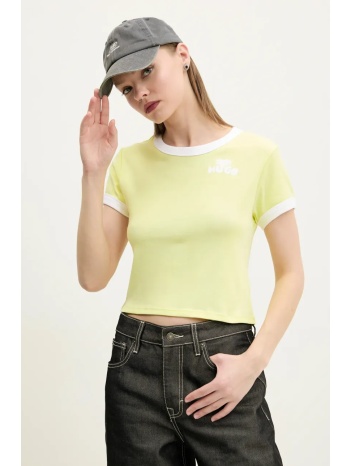 βαμβακερό μπλουζάκι hugo blue γυναικείο, χρώμα κίτρινο