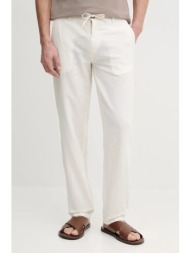 λινό παντελόνι lindbergh χρώμα: μπεζ, 30-008023 55% λινό, 45% βαμβάκι