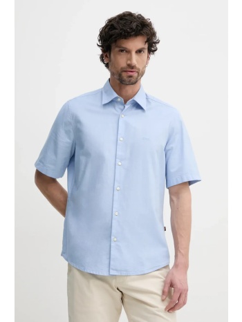 βαμβακερό πουκάμισο boss orange ανδρικό, χρώμα μπλε