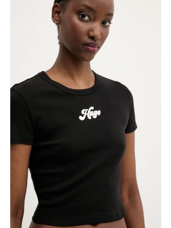 βαμβακερό μπλουζάκι hugo γυναικείο, χρώμα μαύρο, 50539132