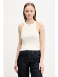 βαμβακερό τοπ superdry χρώμα: μπεζ, w6012145a-8ml 100% βαμβάκι