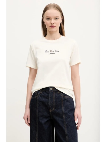 βαμβακερό μπλουζάκι converse γυναικείο, χρώμα μπεζ