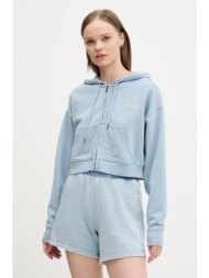 βαμβακερή μπλούζα guess originals γυναικεία, χρώμα: μπλε, με κουκούλα, w5rq13 k68i1 100% βαμβάκι