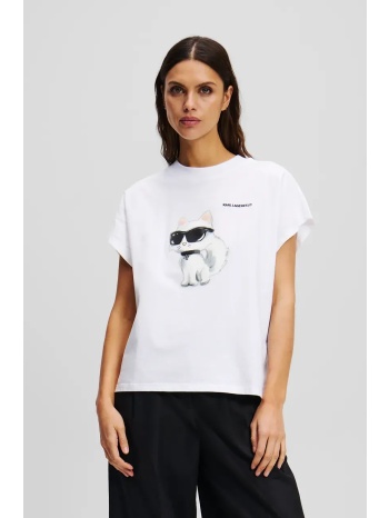 βαμβακερό μπλουζάκι karl lagerfeld γυναικείο, χρώμα άσπρο