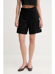 λινό σορτς calvin klein jeans χρώμα: μαύρο, j20j225219 61% βαμβάκι, 39% λινό