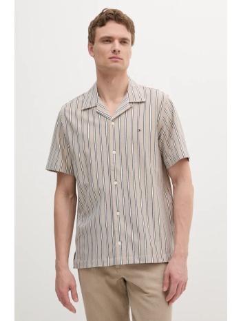 βαμβακερό πουκάμισο tommy hilfiger ανδρικό, χρώμα μπεζ