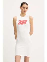 φόρεμα tommy jeans χρώμα: άσπρο, dw0dw21351 95% βαμβάκι, 5% ελαστάν