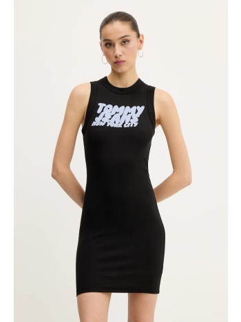 φόρεμα tommy jeans χρώμα μαύρο, dw0dw21351 95% βαμβάκι, 5%